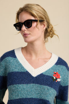 Chalet V-Neck Sweater Indigo Stripe