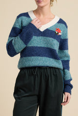 Chalet V-Neck Sweater Indigo Stripe