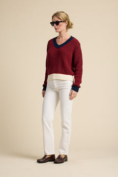 Chalet V-Neck Sweater Navy Stripe