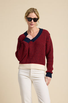 Chalet V-Neck Sweater Navy Stripe