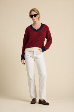Chalet V-Neck Sweater Navy Stripe