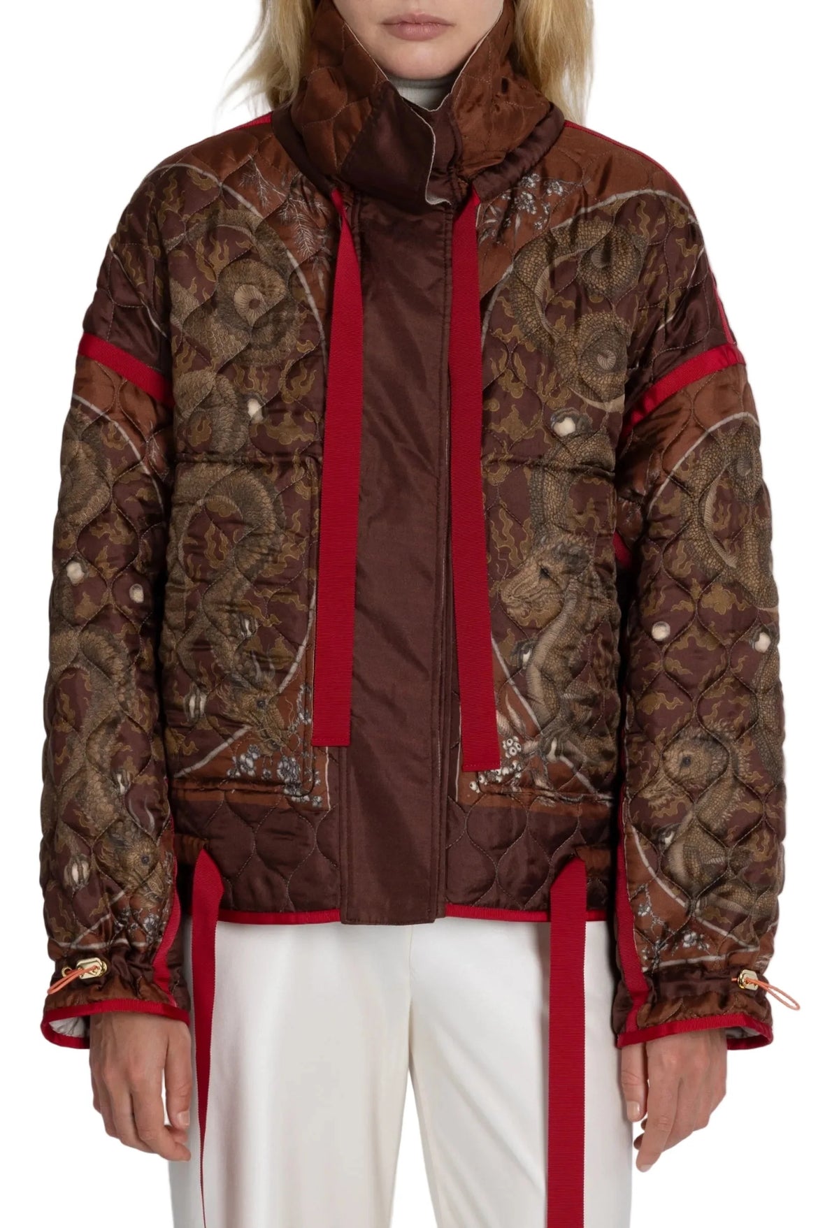 Chasing The Pearl Silk Ribbon Reversible Quilted Jacket - Cinnabar Lacquer - Front
