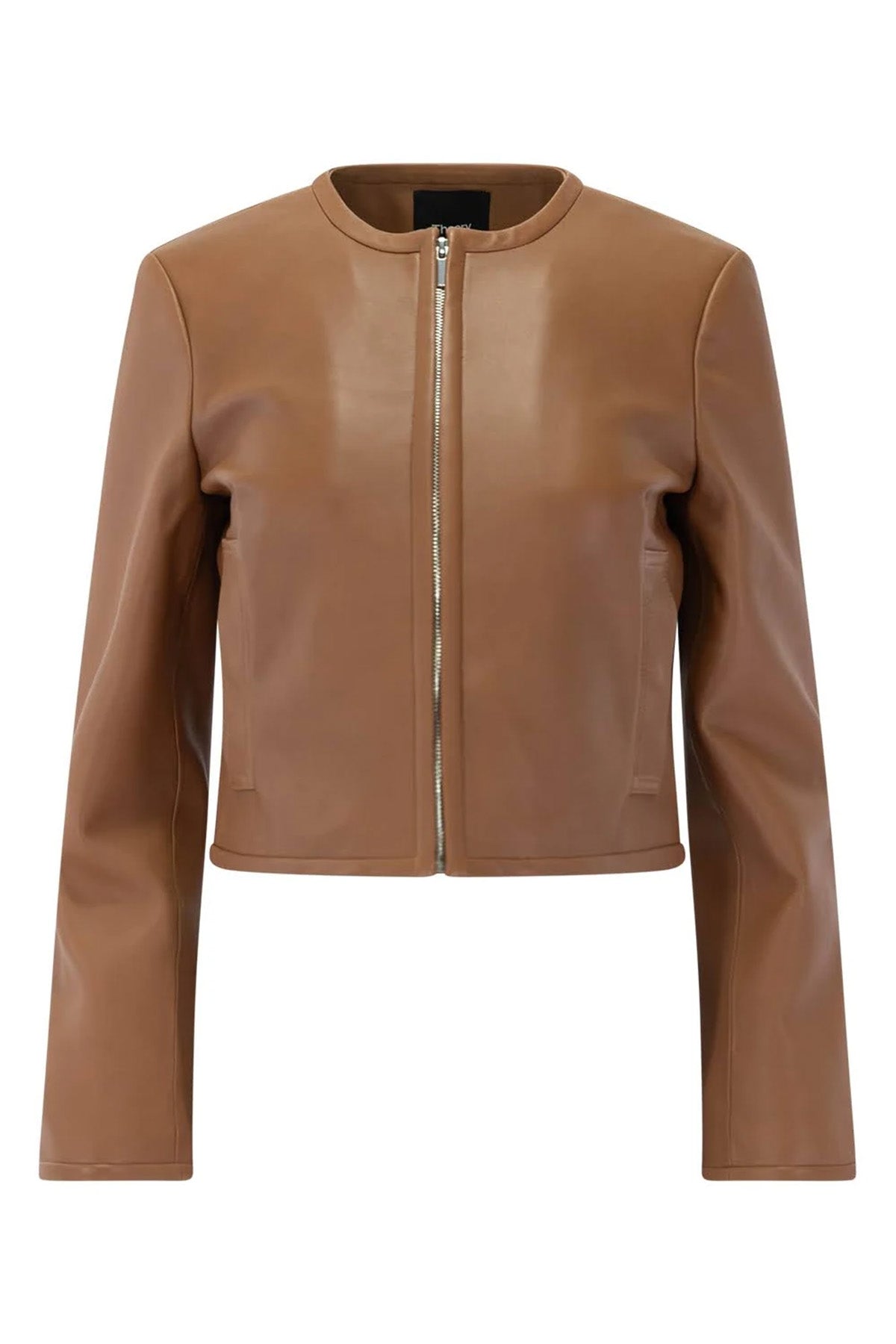 Collarless Zip Leather Jacket