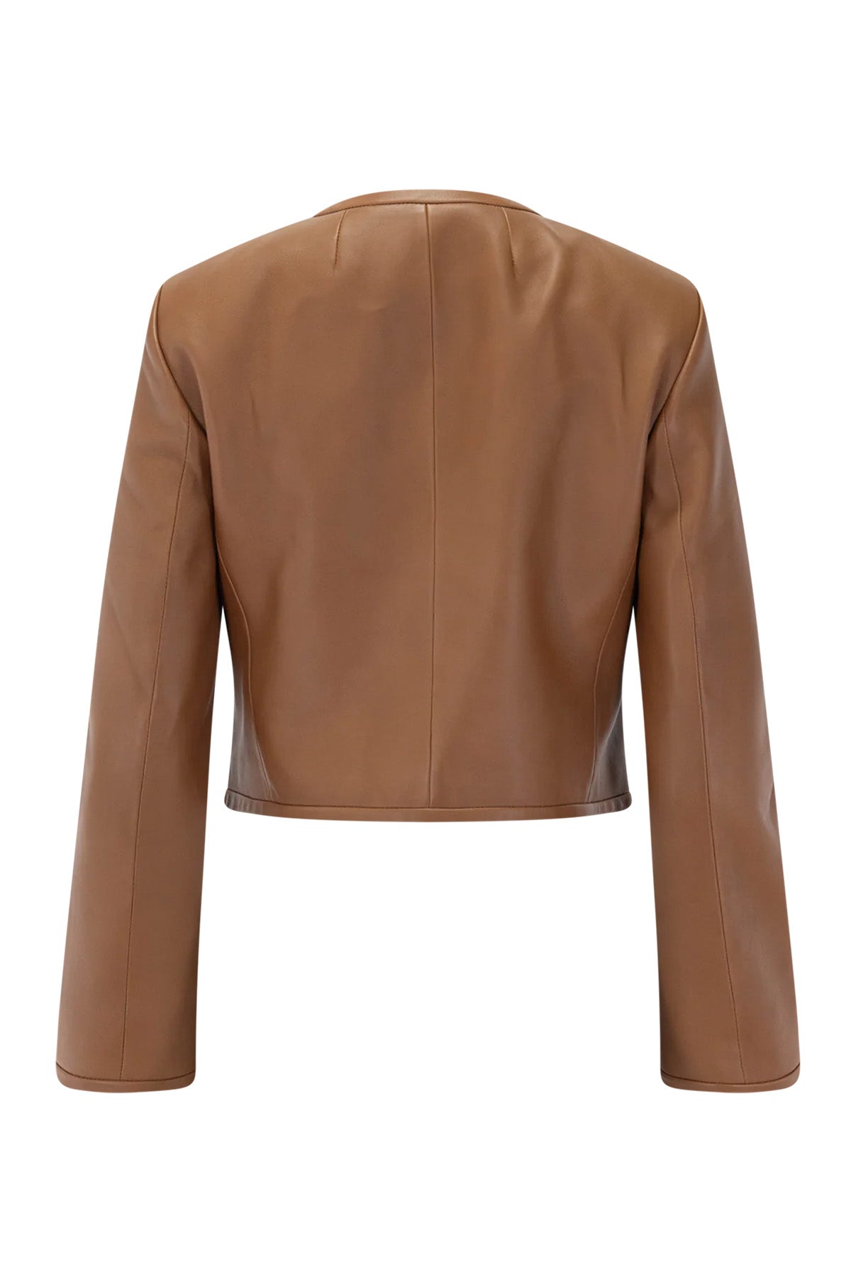 Collarless Zip Leather Jacket