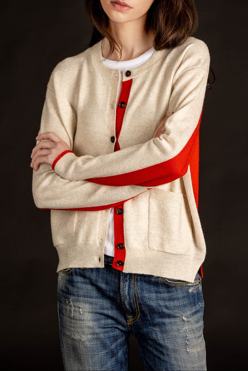 Contrast Crew Cardigan