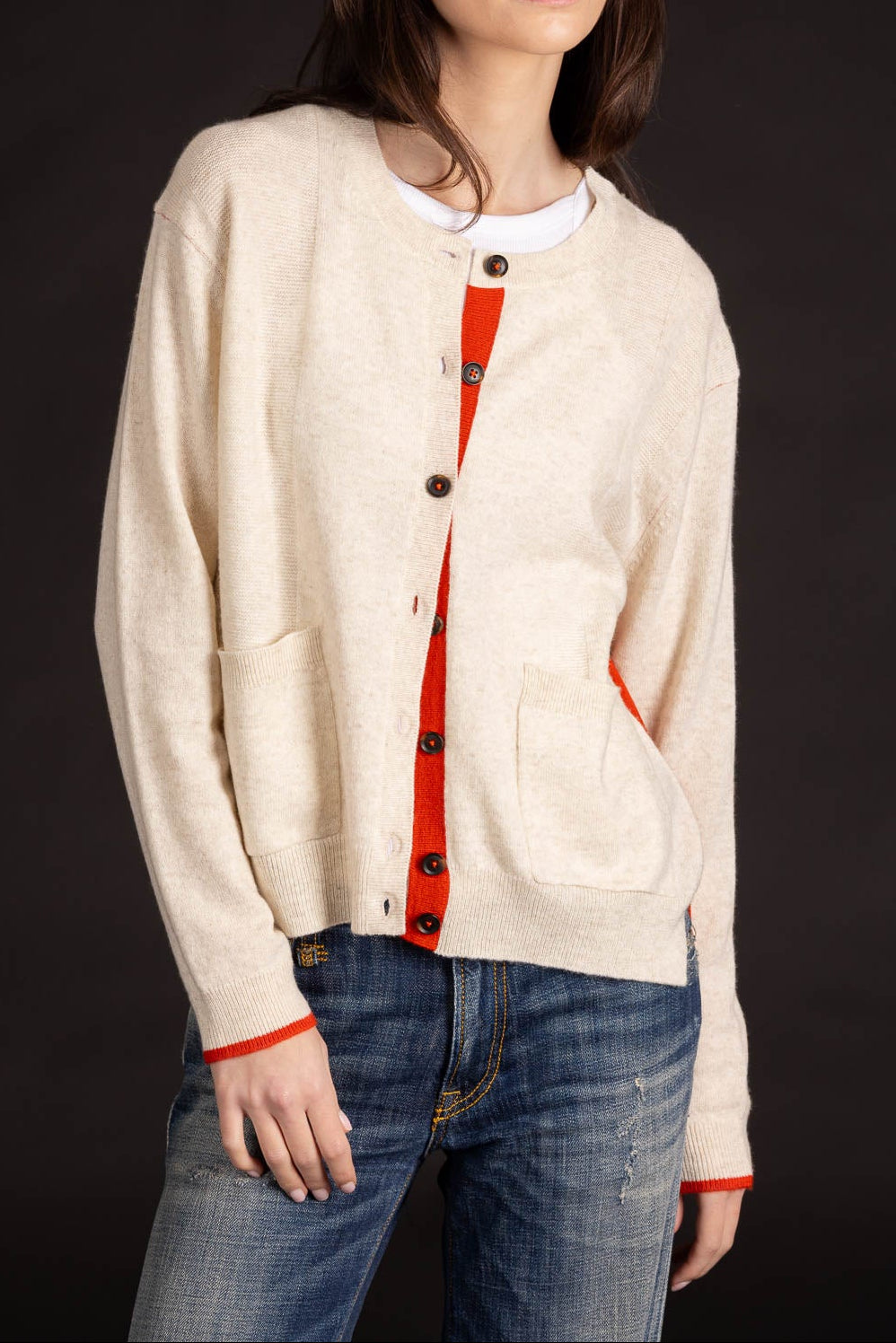 Contrast Crew Cardigan