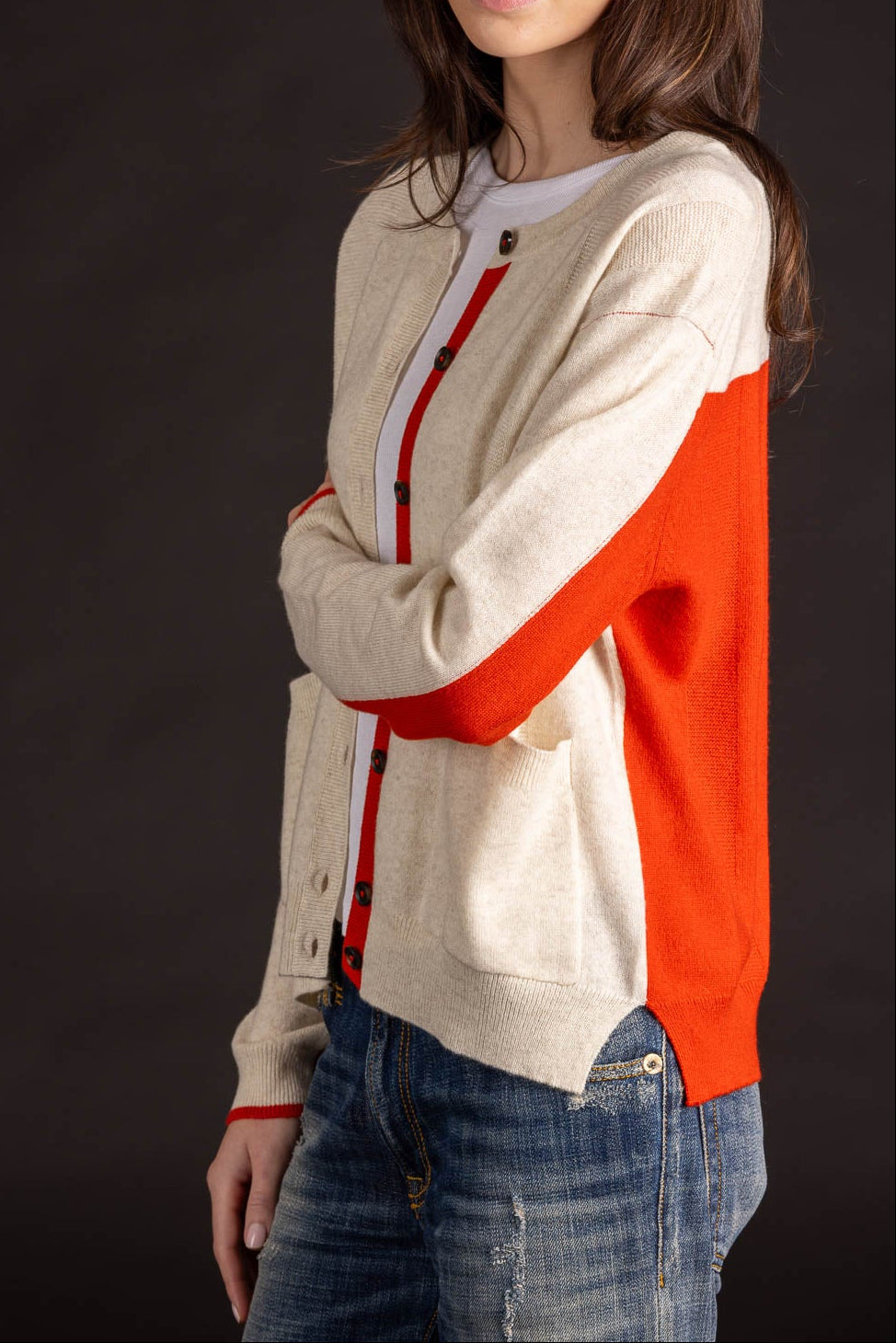 Contrast Crew Cardigan