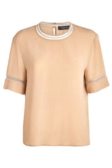 Crepe Crew Top with Tulle