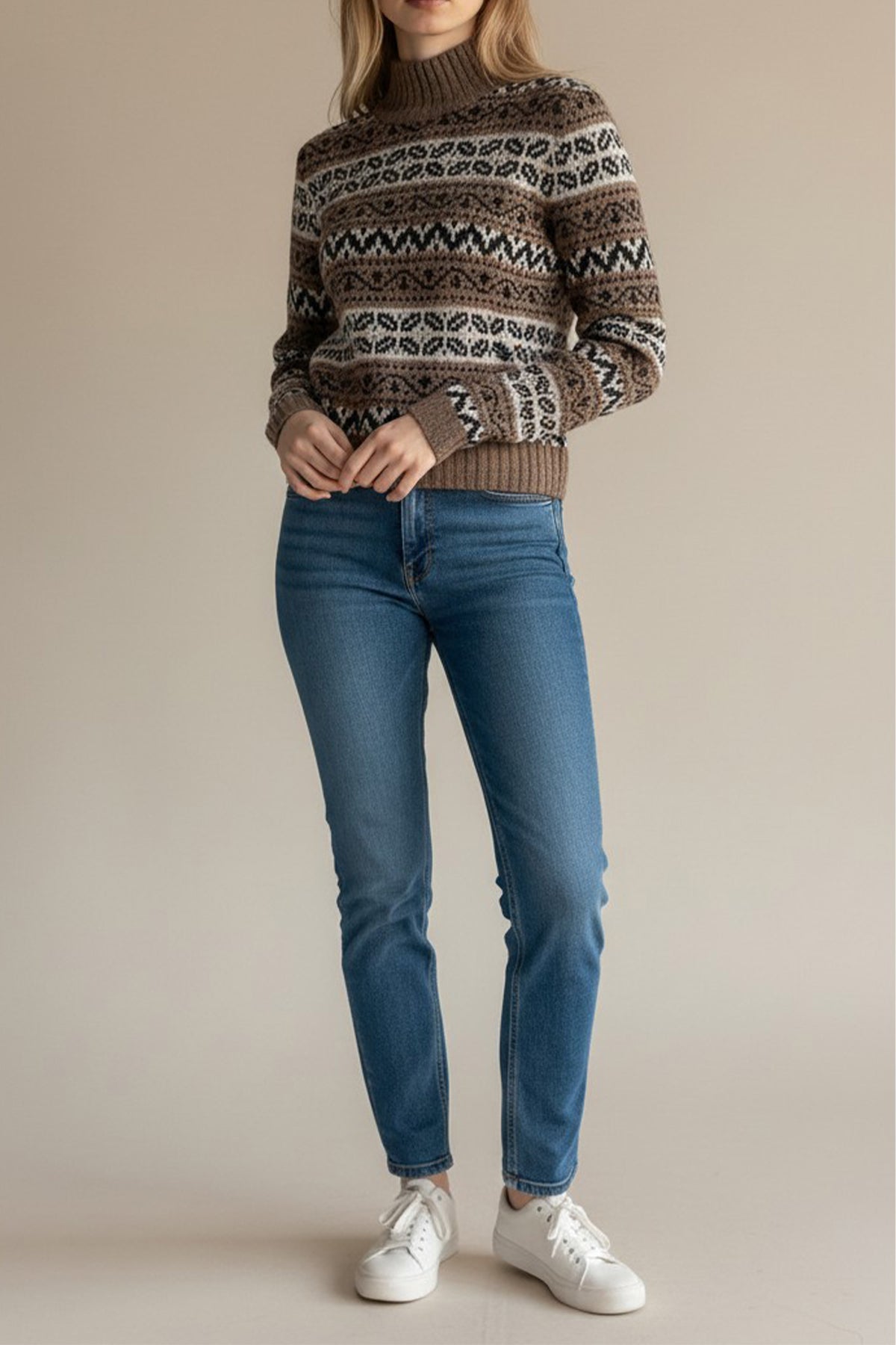 Cropped Chunky Fair Isle Mock