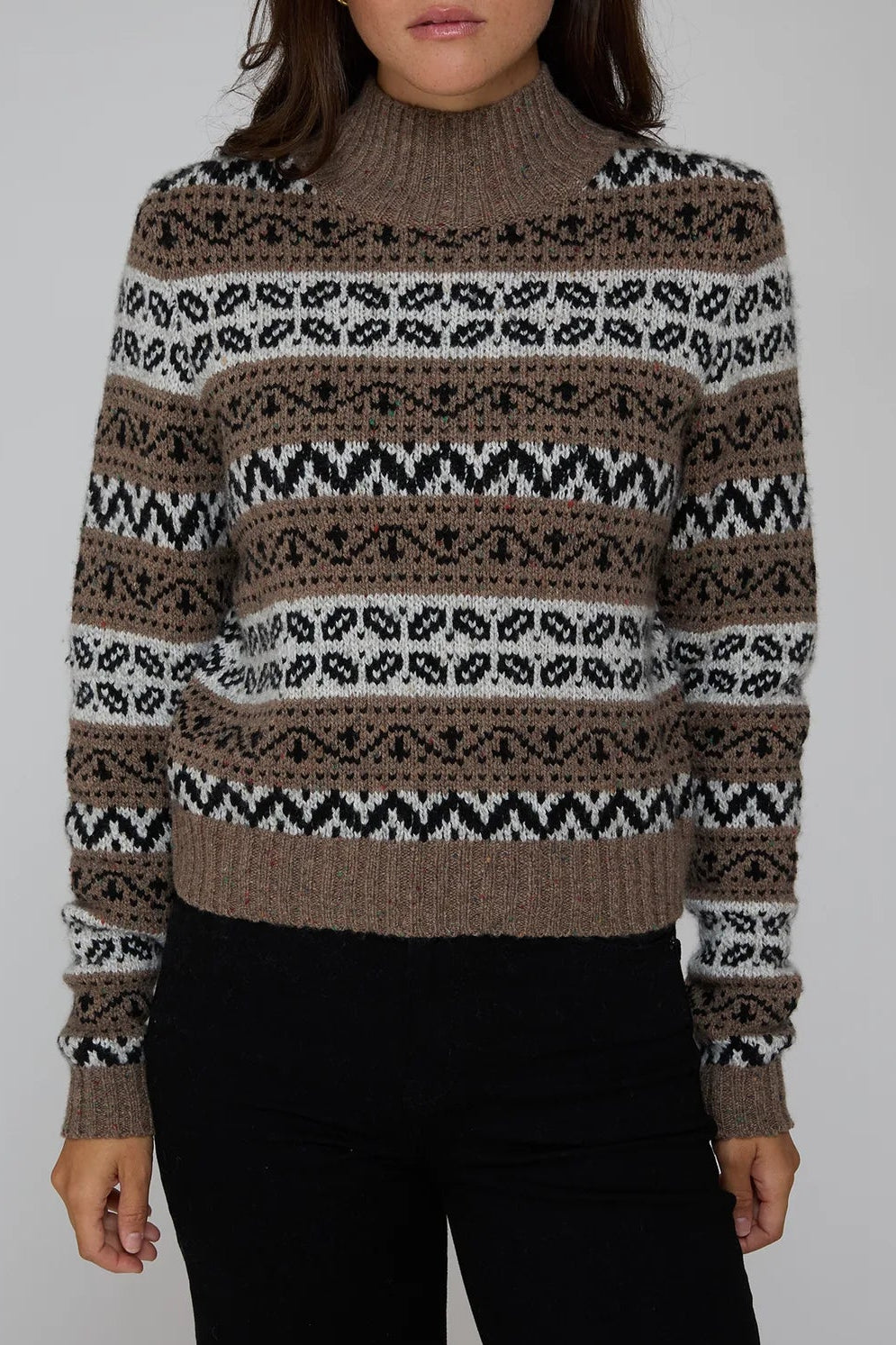 Cropped Chunky Fair Isle Mock Neck