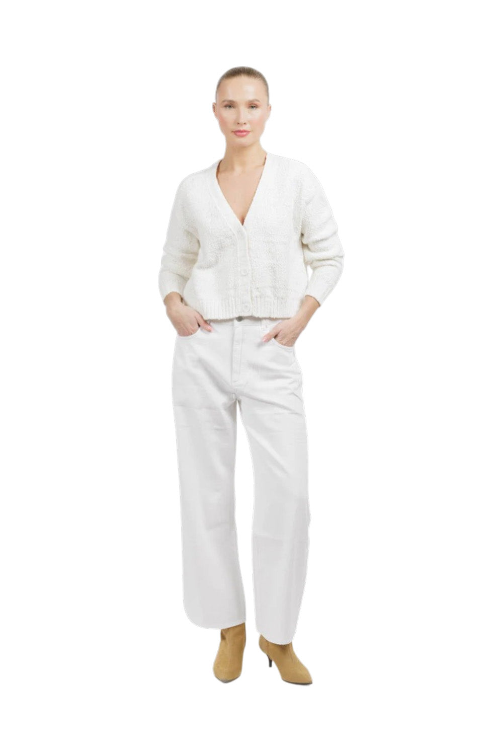 Cropped V Neck Cardigan