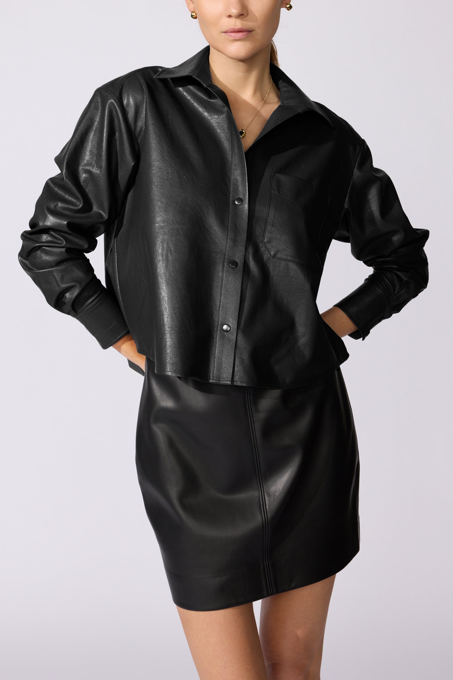 Cropped Vegan Leather Shirt