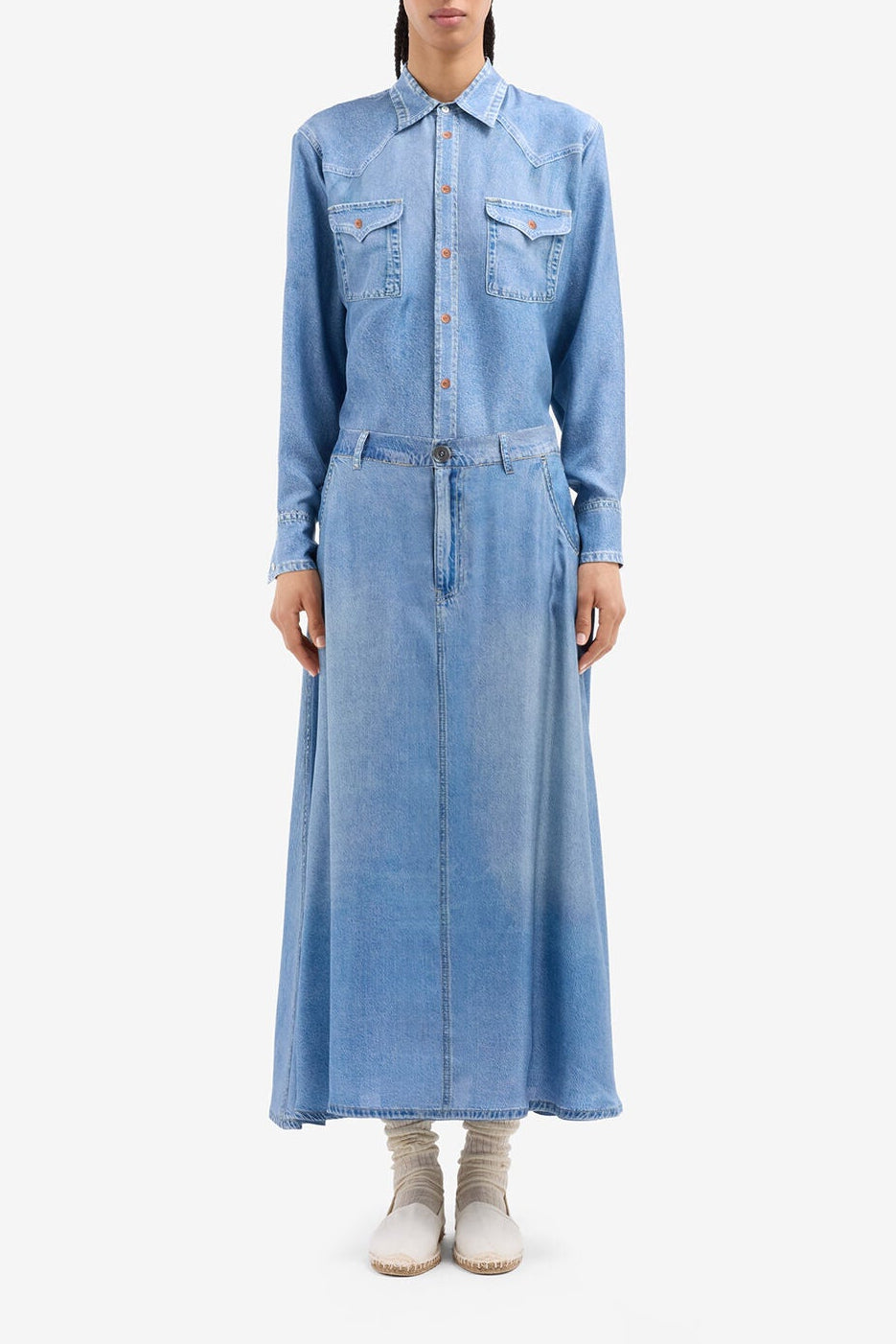 Denim Printed Silk Skirt