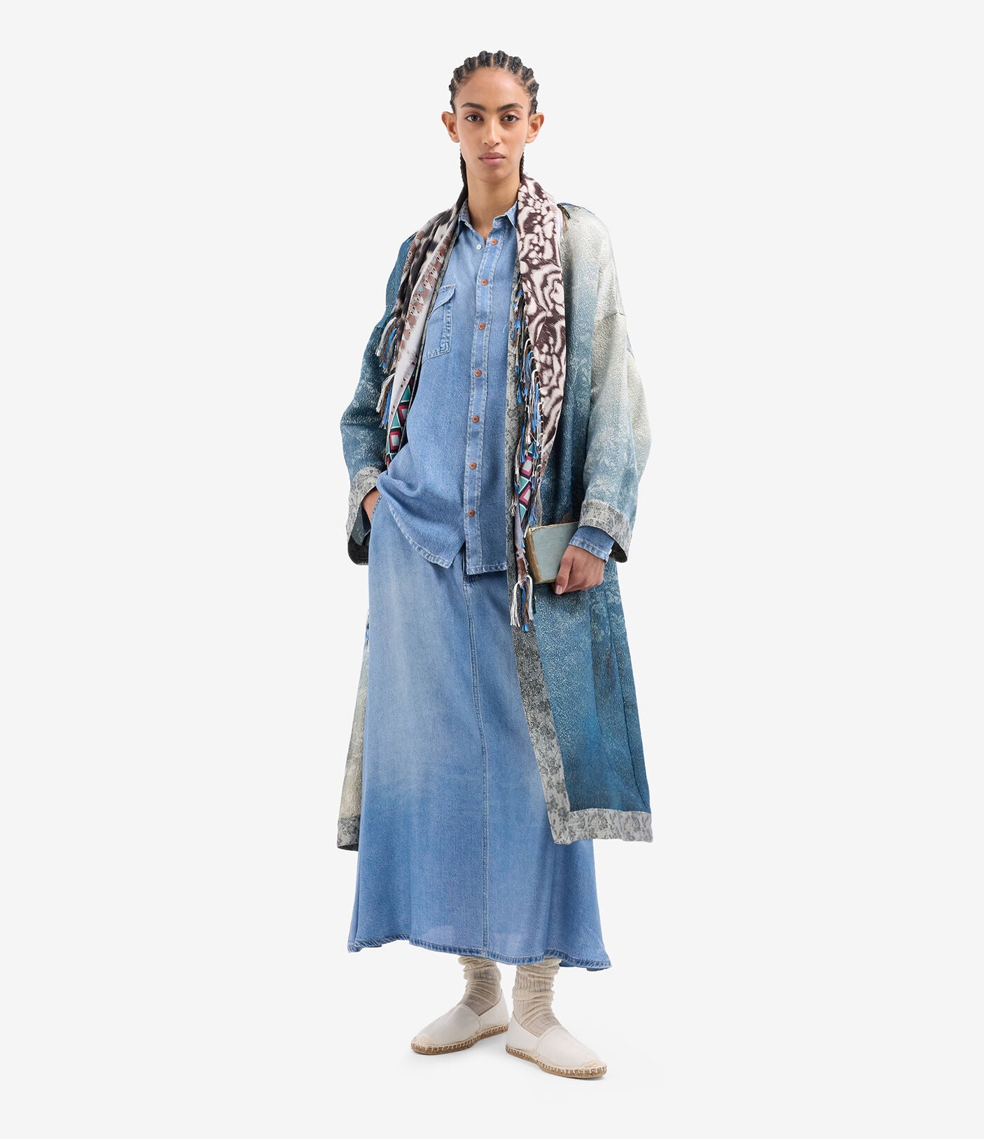 Denim Printed Silk Skirt
