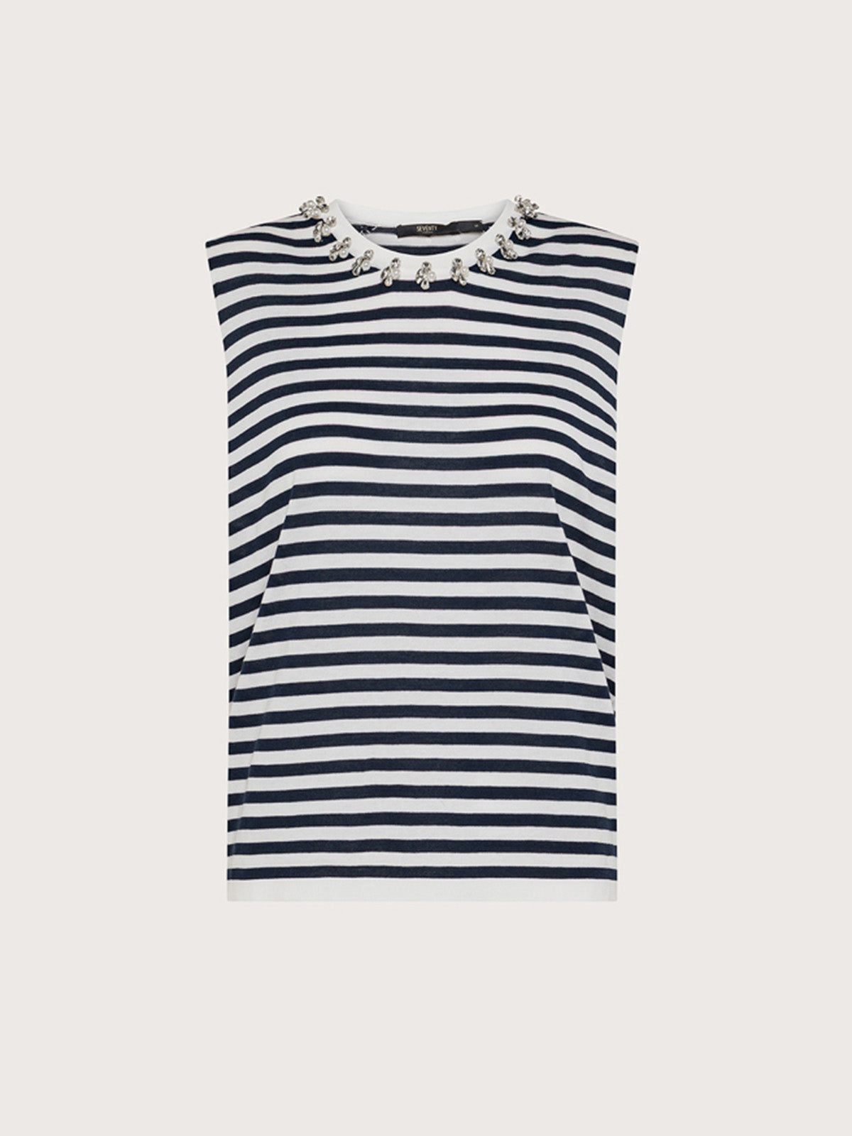 Embellished Collar Striped Tank