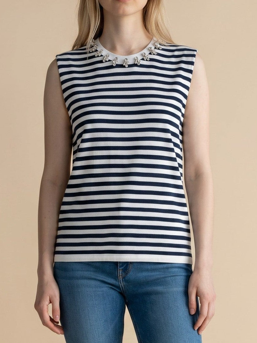 Embellished Collar Striped Tank