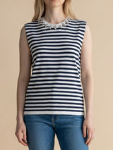 Embellished Collar Striped Tank
