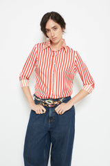 EMMANUELLE Women’s Shirt | Mix Raye Coquelicot Ecru Stylish Shirt