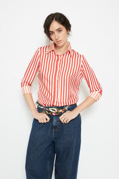 EMMANUELLE Women’s Shirt | Mix Raye Coquelicot Ecru Stylish Shirt