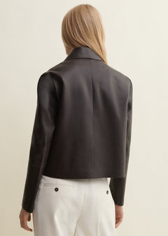 Emy Lamb Butter leather jacket, Coffee Bean - back view on model
