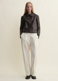 Emy Lamb Butter leather jacket, Coffee Bean - front view on model
