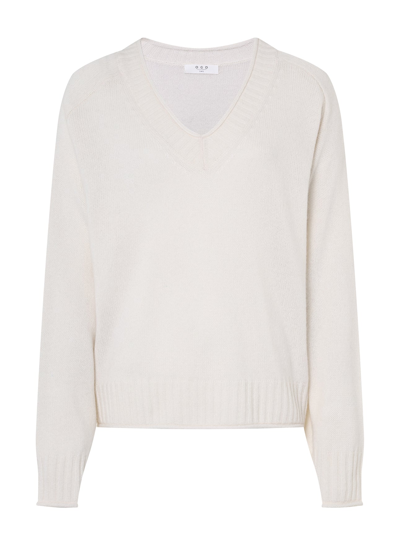 Evelyn Cashmere V-Neck – Lightweight Cozy Pullover-Ecru