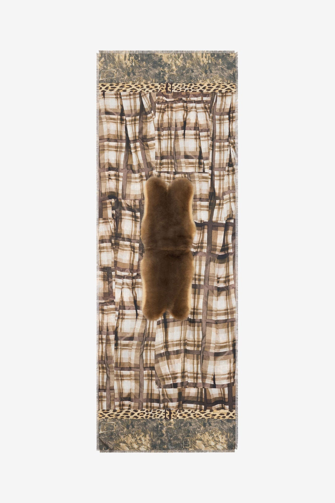 Fanory Silk Scarf with Faux Fur 65x190