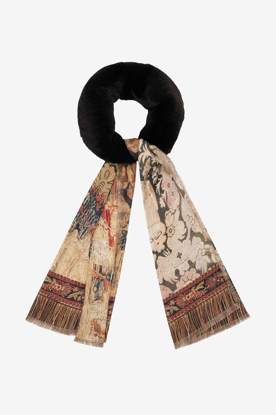 Fanory Silk Scarf with Faux Fur 65x190