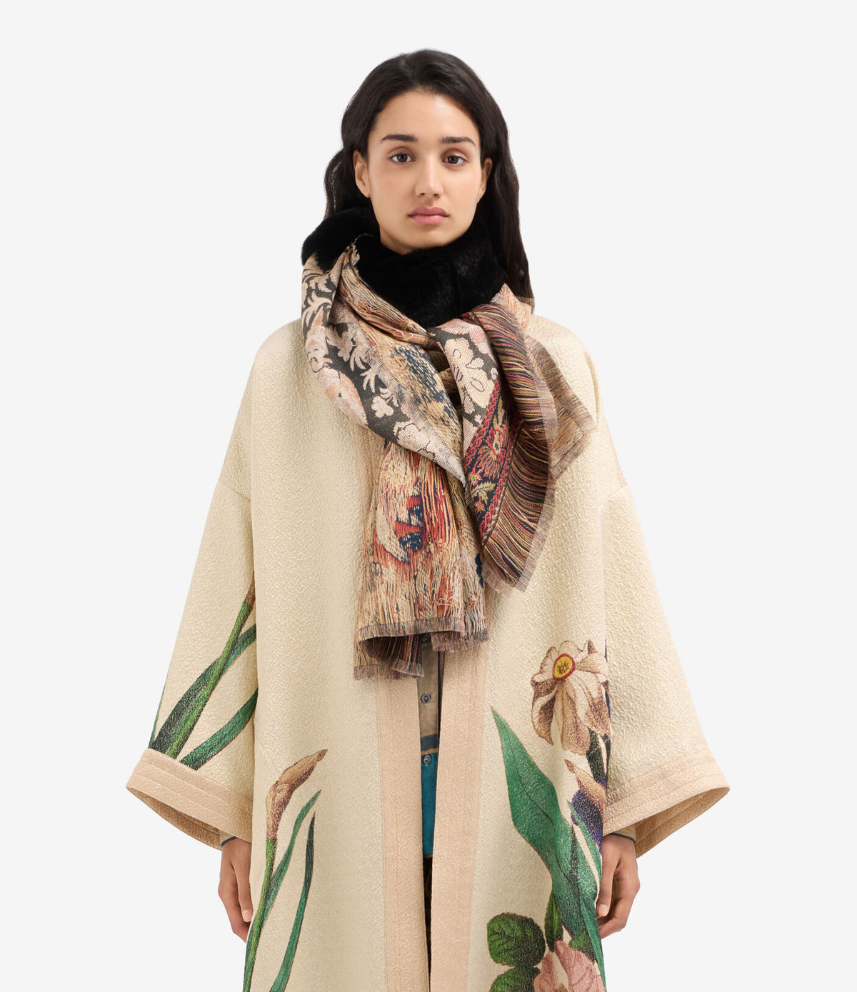 Fanory Silk Scarf with Faux Fur 65x190