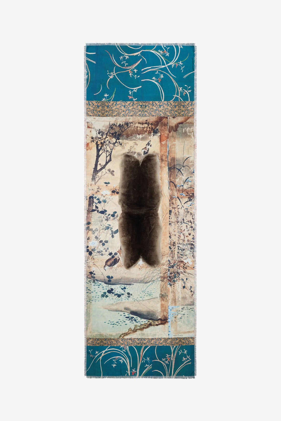 Fanory Silk Scarf with Faux Fur 65x190