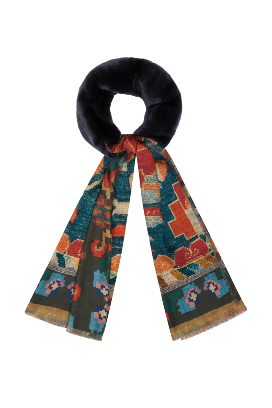 Fanory Silk Scarf with Faux Fur 65x190