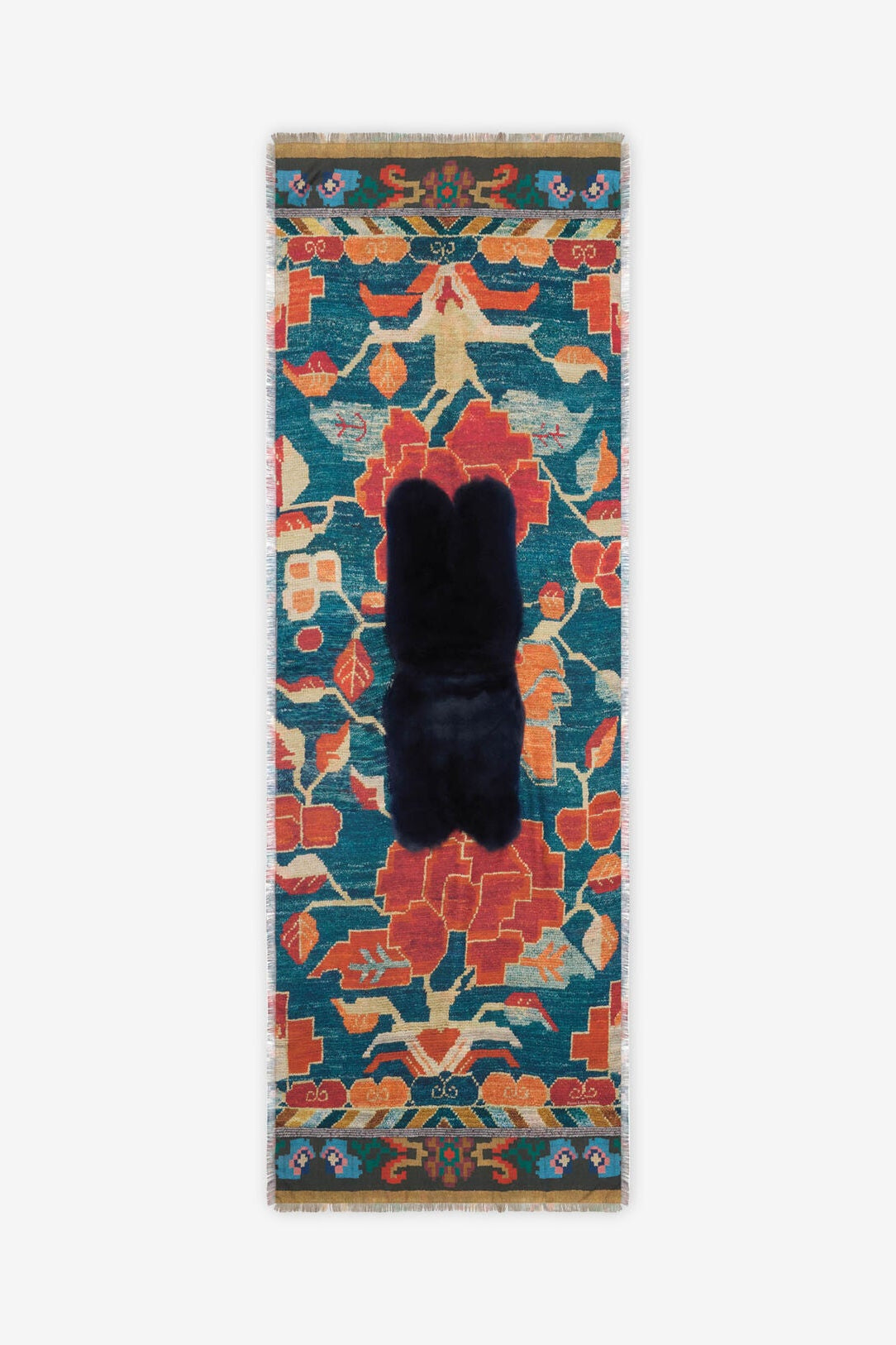 Fanory Silk Scarf with Faux Fur 65x190