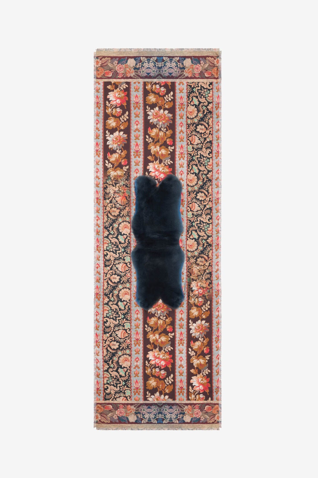 Fanory Silk Scarf with Faux Fur 65x190