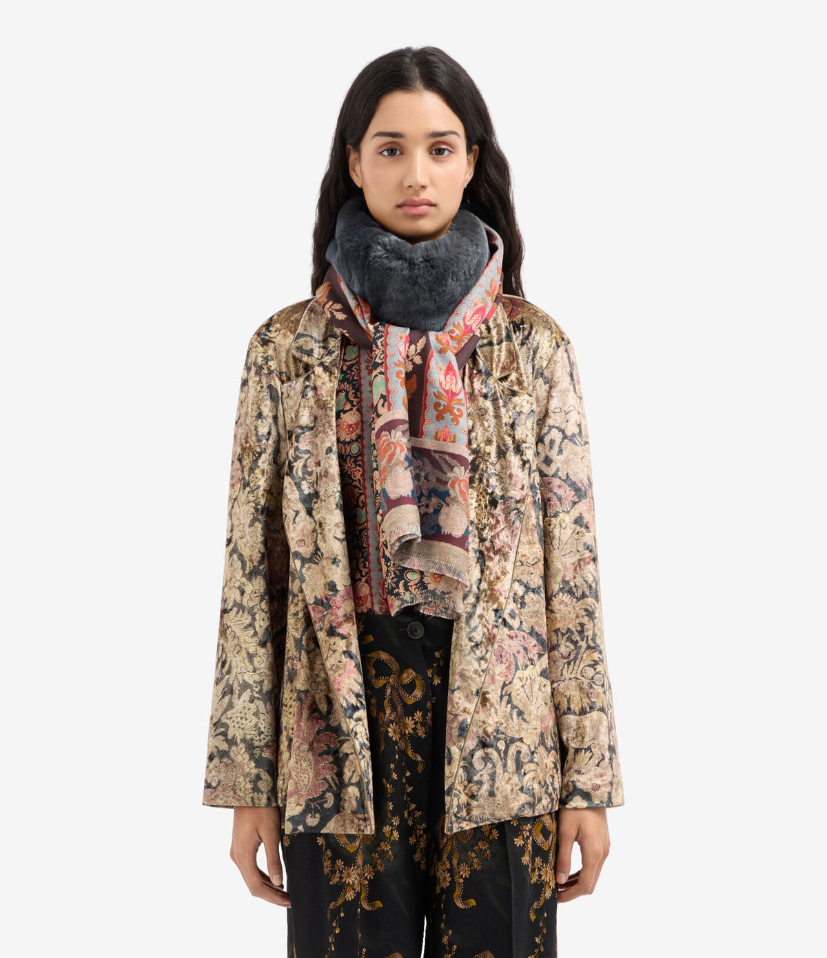 Fanory Silk Scarf with Faux Fur 65x190