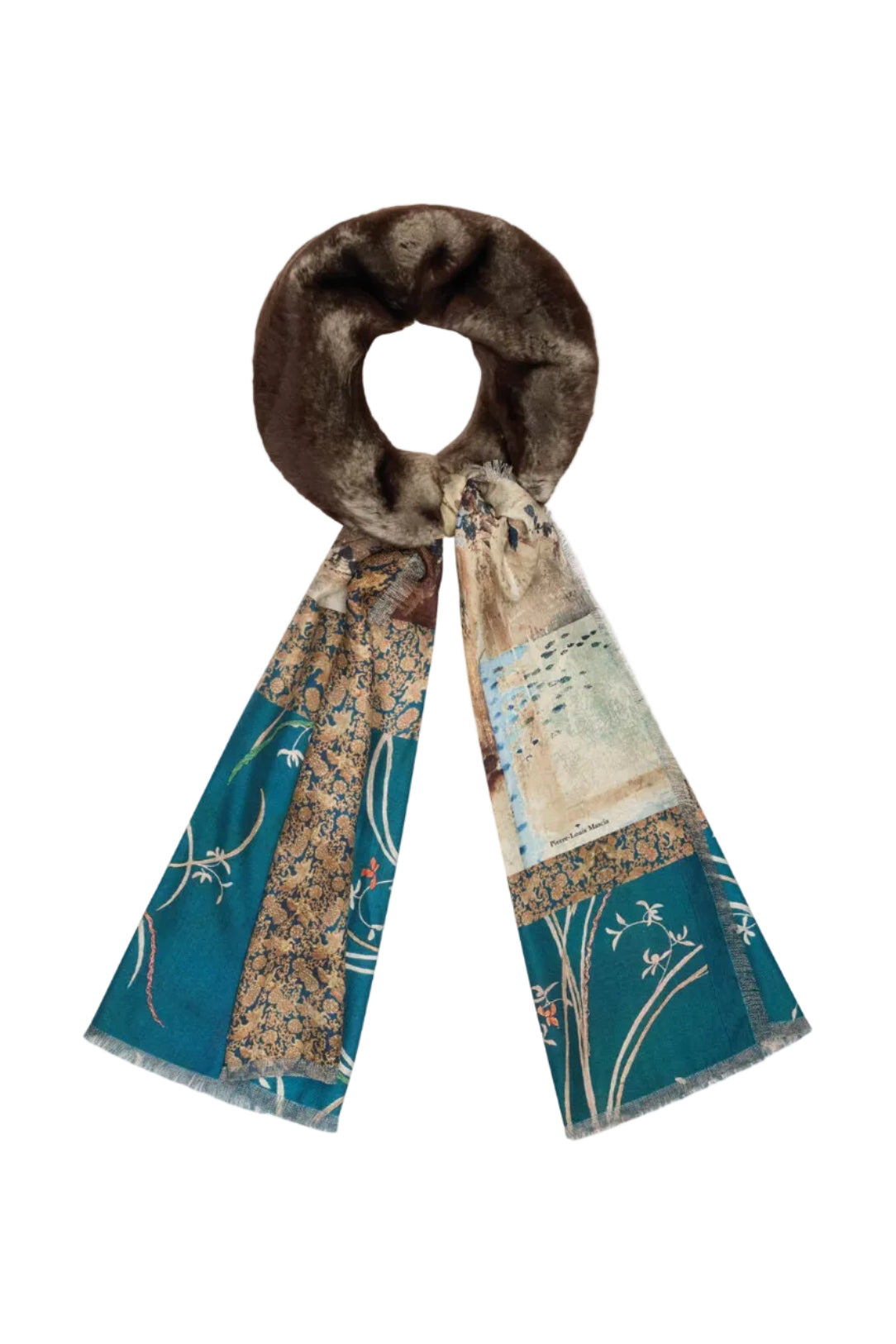 Fanory Silk Scarf with Faux Fur 65x190