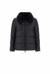 Faux Fur Collar Shiny Nylon Jacket