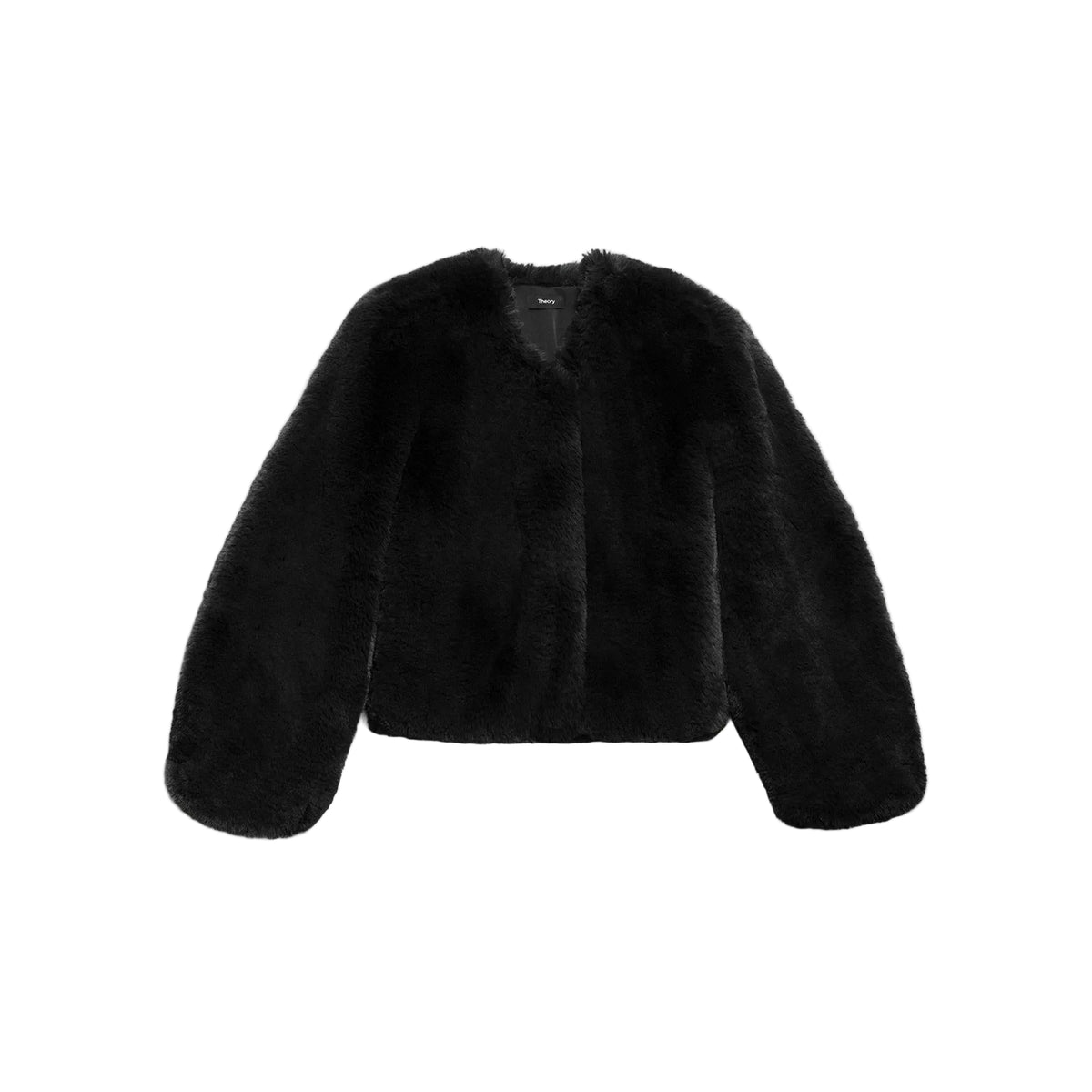 V-Neck Jacket in Faux Fur Black
