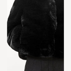 V-Neck Jacket in Faux Fur Black