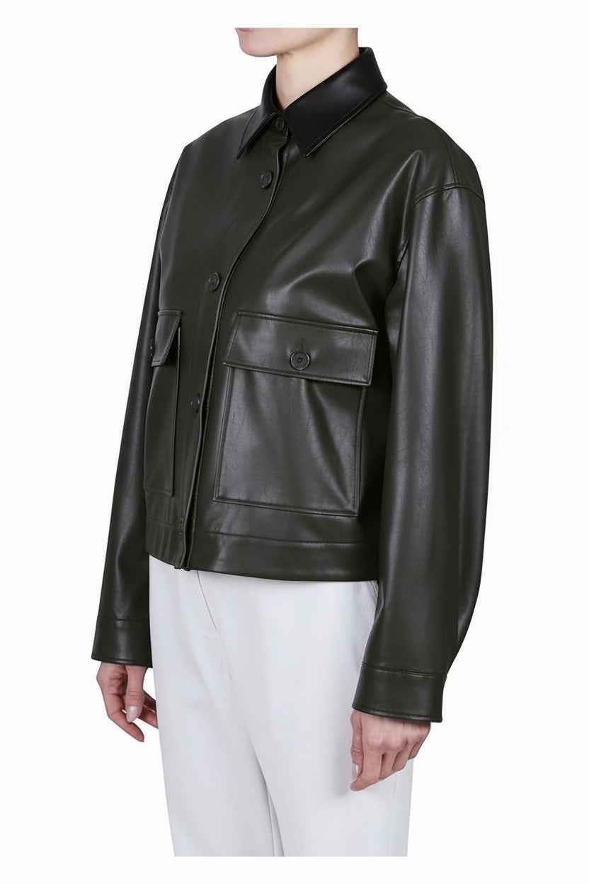 Faux Leather Cropped Jacket