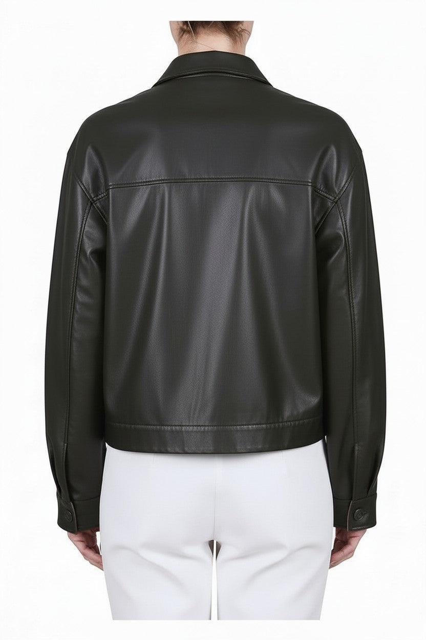 Faux Leather Cropped Jacket