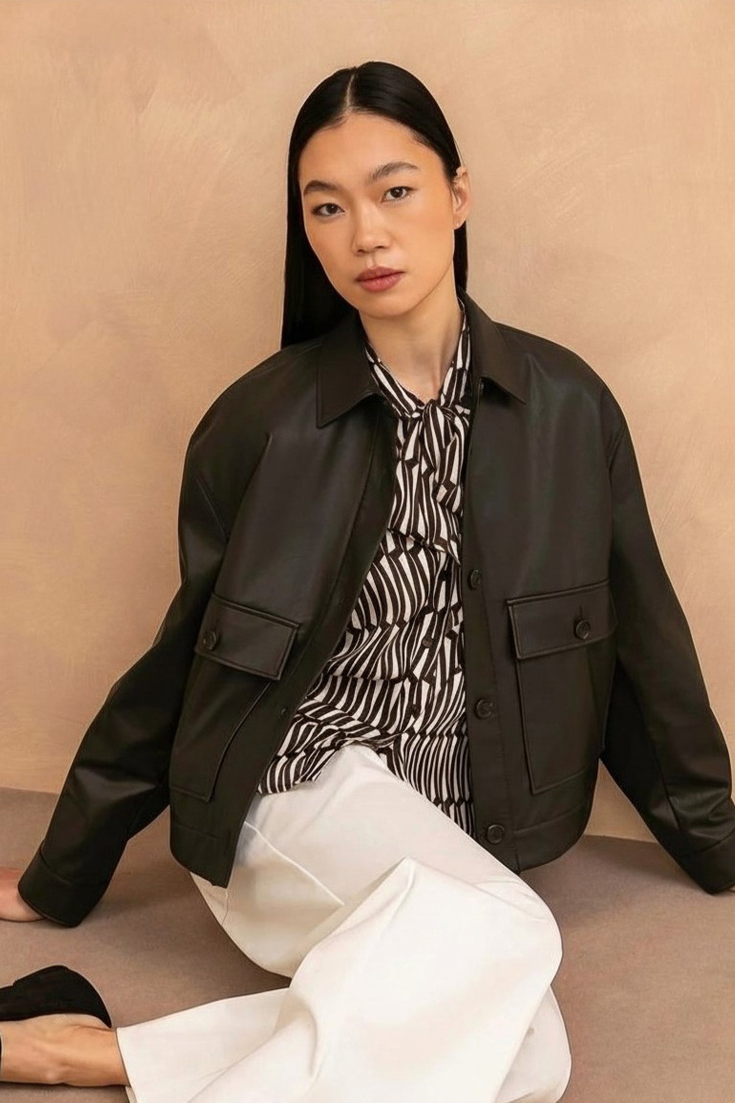 Faux Leather Cropped Jacket