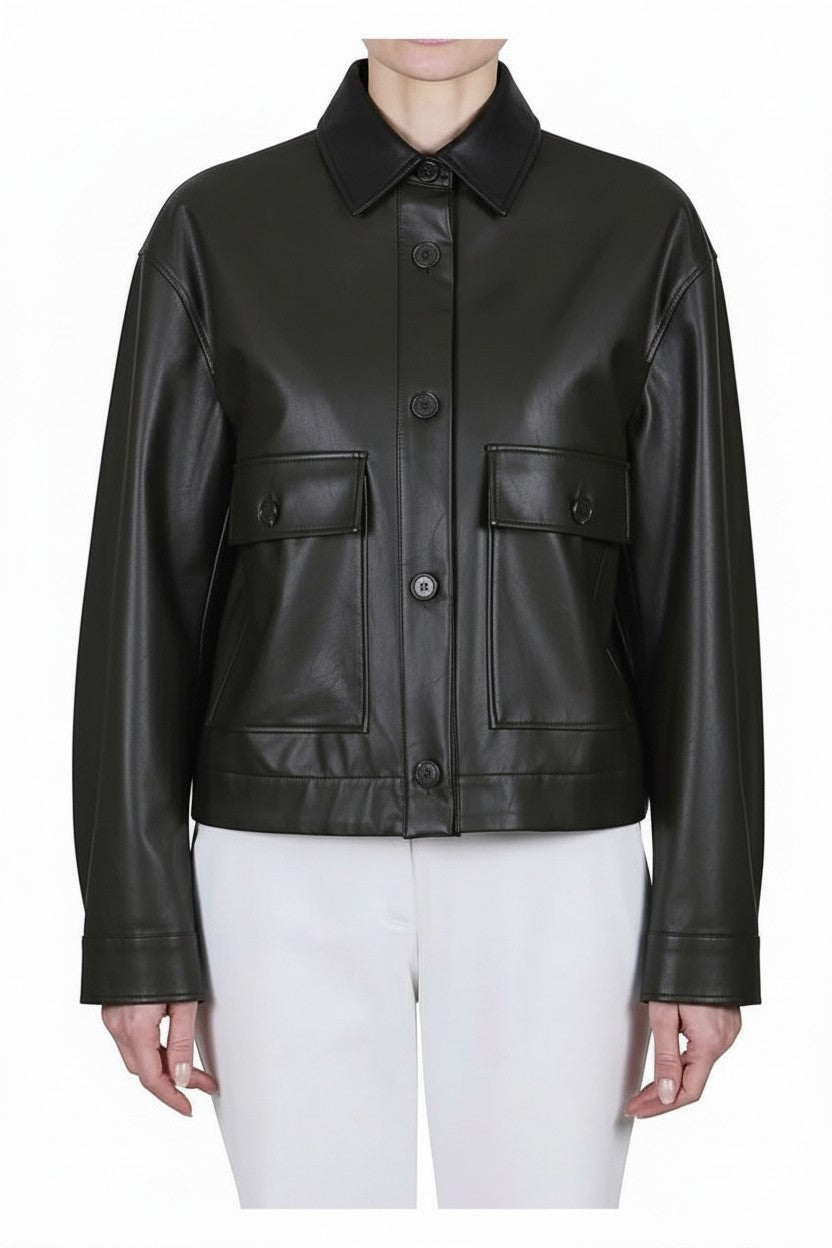 Faux Leather Cropped Jacket