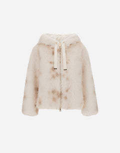 Herno GI000422D Open White faux fur hooded jacket - ghost front