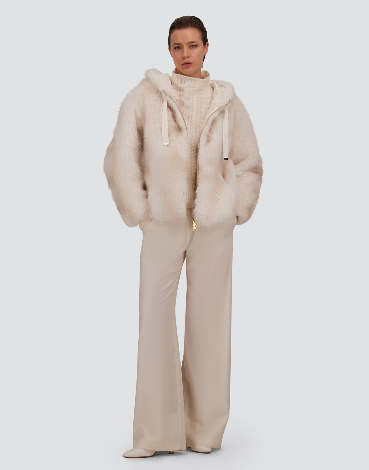 Herno GI000422D Open White faux fur hooded jacket - model front