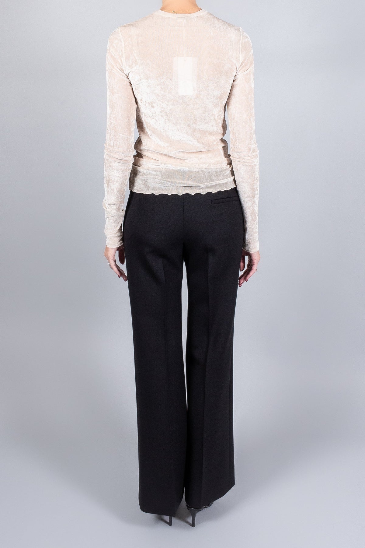 Flocked Stretch Tulle Blouse