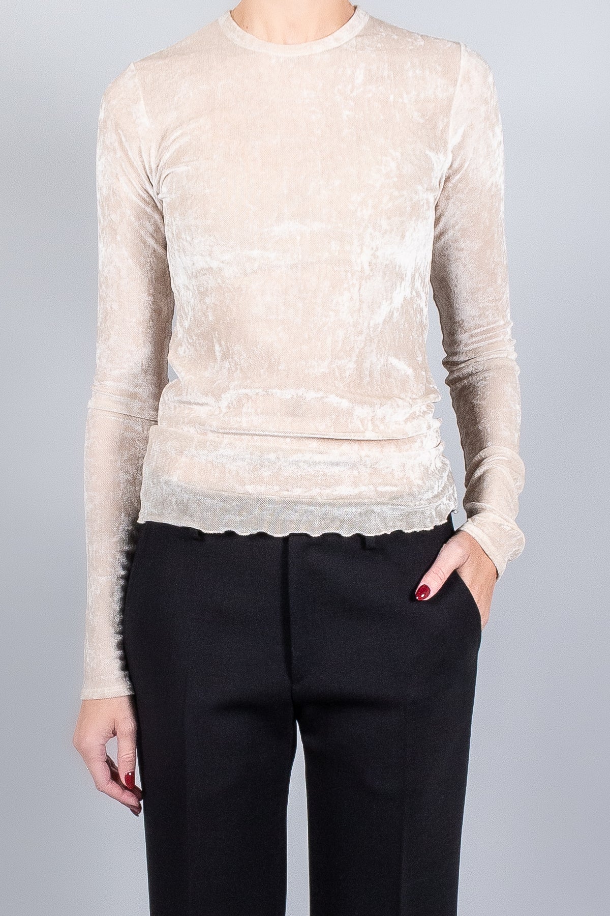 Flocked Stretch Tulle Blouse