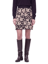 Andrè Maurice short knitted skirt in floral jacquard, Nero Duna — front