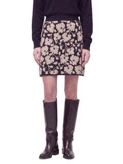 Andrè Maurice short knitted skirt in floral jacquard, Nero Duna — front