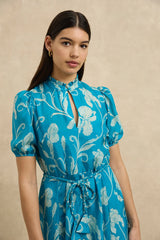 Gaia Silk Mini Dress with Stand Collar and Tie Belt
