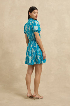 Gaia Silk Mini Dress with Stand Collar and Tie Belt
